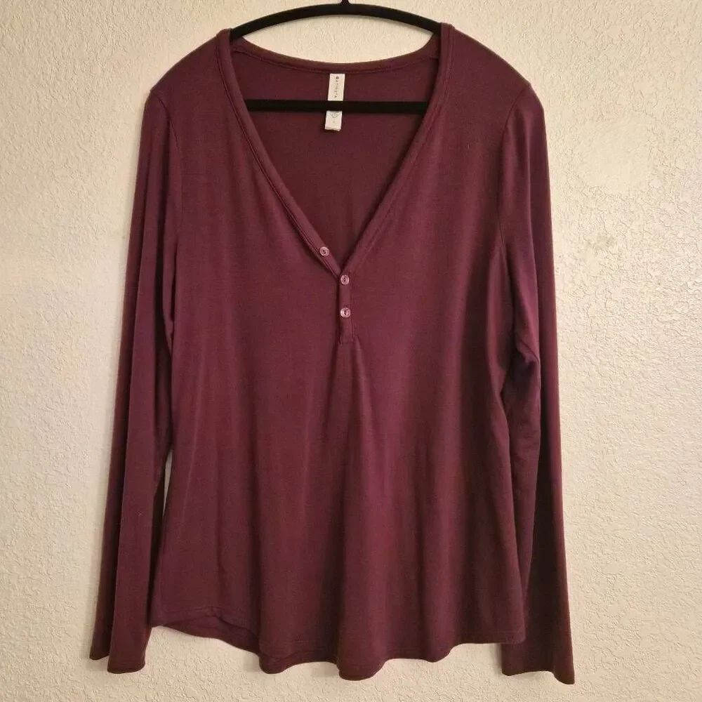 Athleta Maroon Wine V-neck Long-sleeve Super-soft Athleisure Comfy Essential